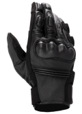Alpinestars Stella Phenom Leather Air Glove, Women's Motorcycle Gloves, Black, backhand view highlighting hard perforated knuckle protection, padded finger joints, and premium leather texture.