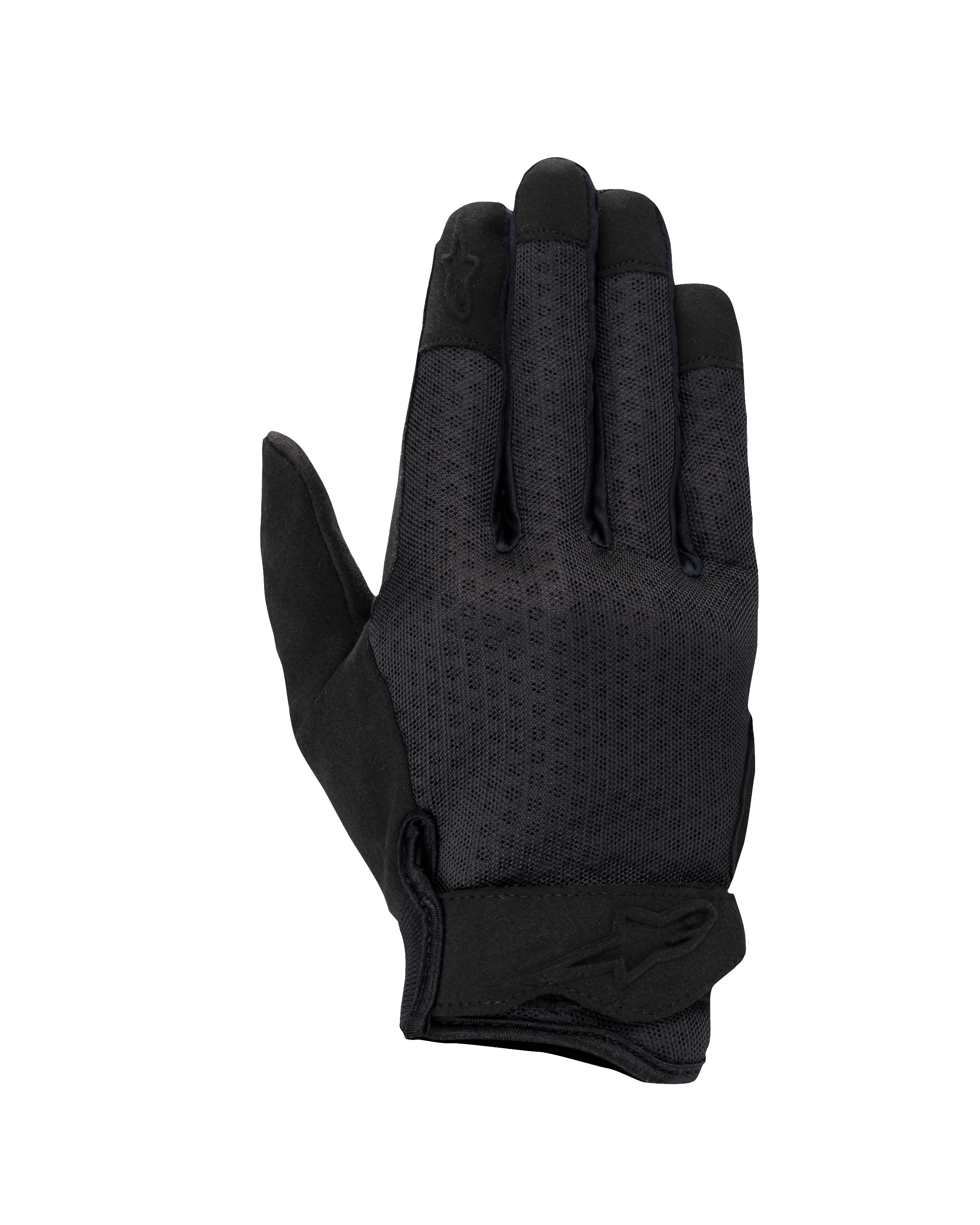 Alpinestars Stated Air Women's Gloves, Motorcycle Gloves, Black, featuring a ventilated mesh backhand, ergonomic wrist closure with embossed logo, and reinforced fingertips, streamlined urban design
