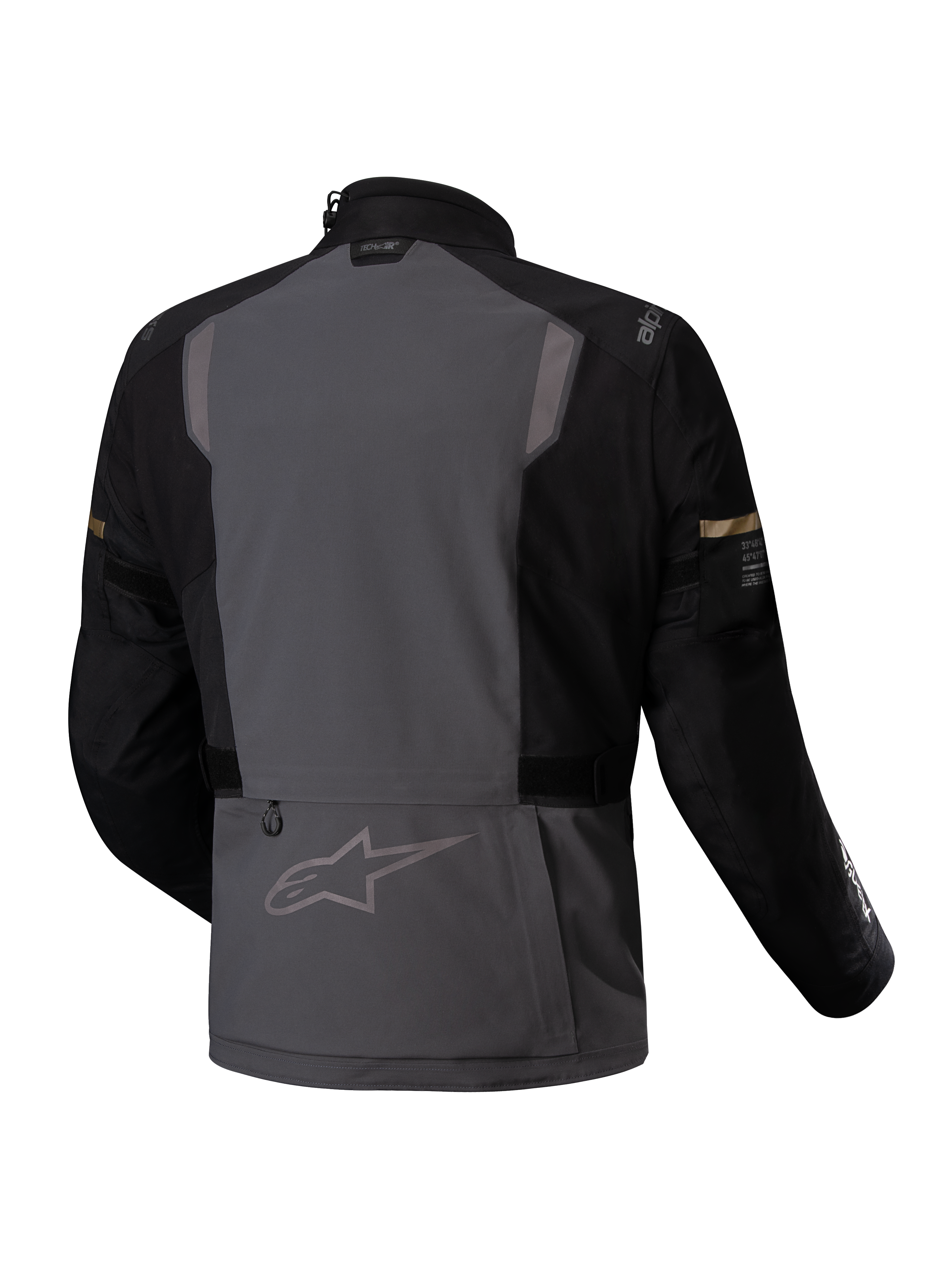 Alpinestars ST-7 2L GORE-TEX jacka, vattentät äventyrs-MC-jacka, baksida som visar mörkgrå och svart färg med reflexdetaljer