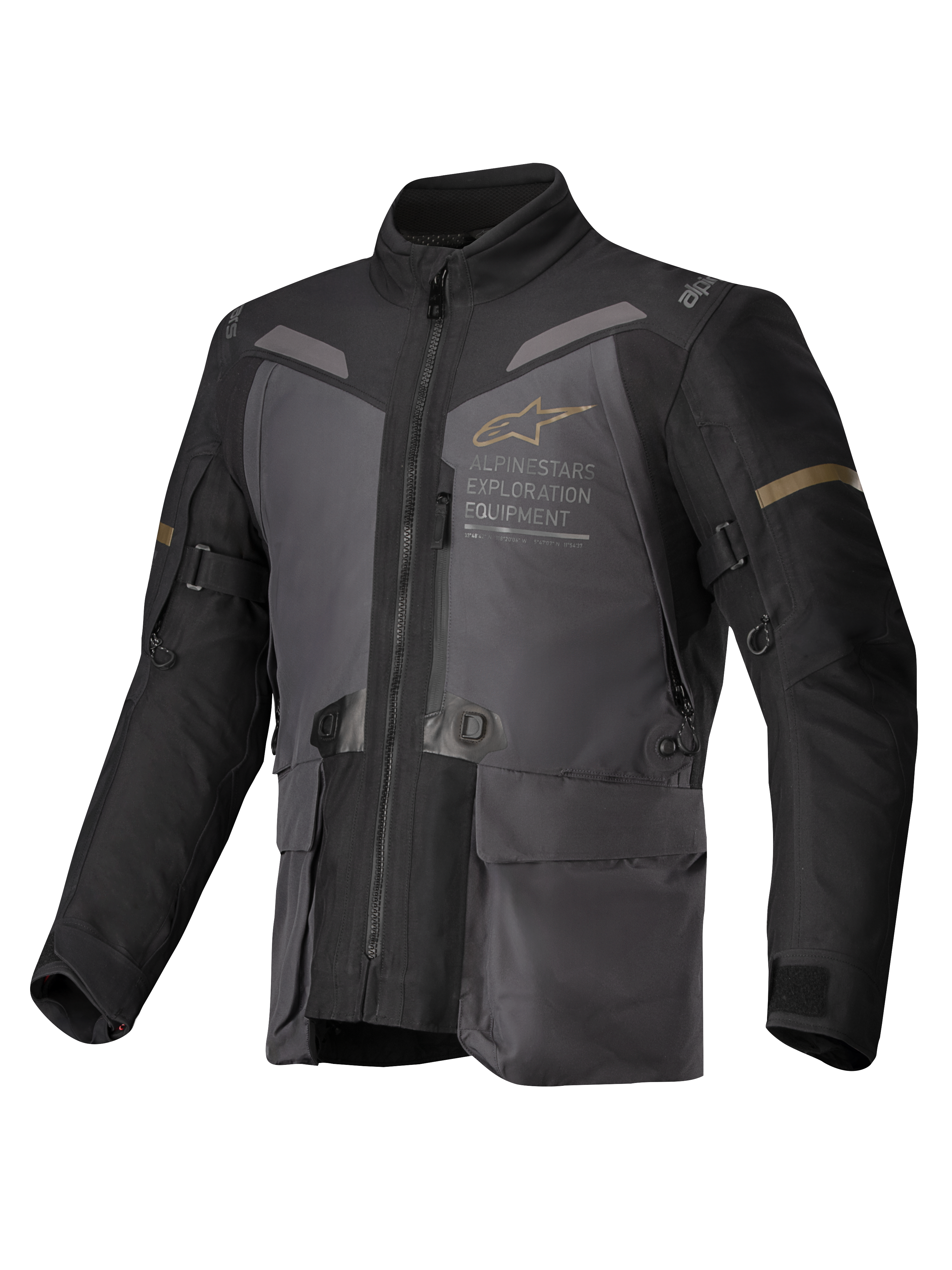 Alpinestars ST-7 2L GORE-TEX Jacka, mörkgrå, svarta och mörk khaki detaljer, äventyrstouring MC-jacka för herrar, vattentät laminerad konstruktion, CE-certifierad