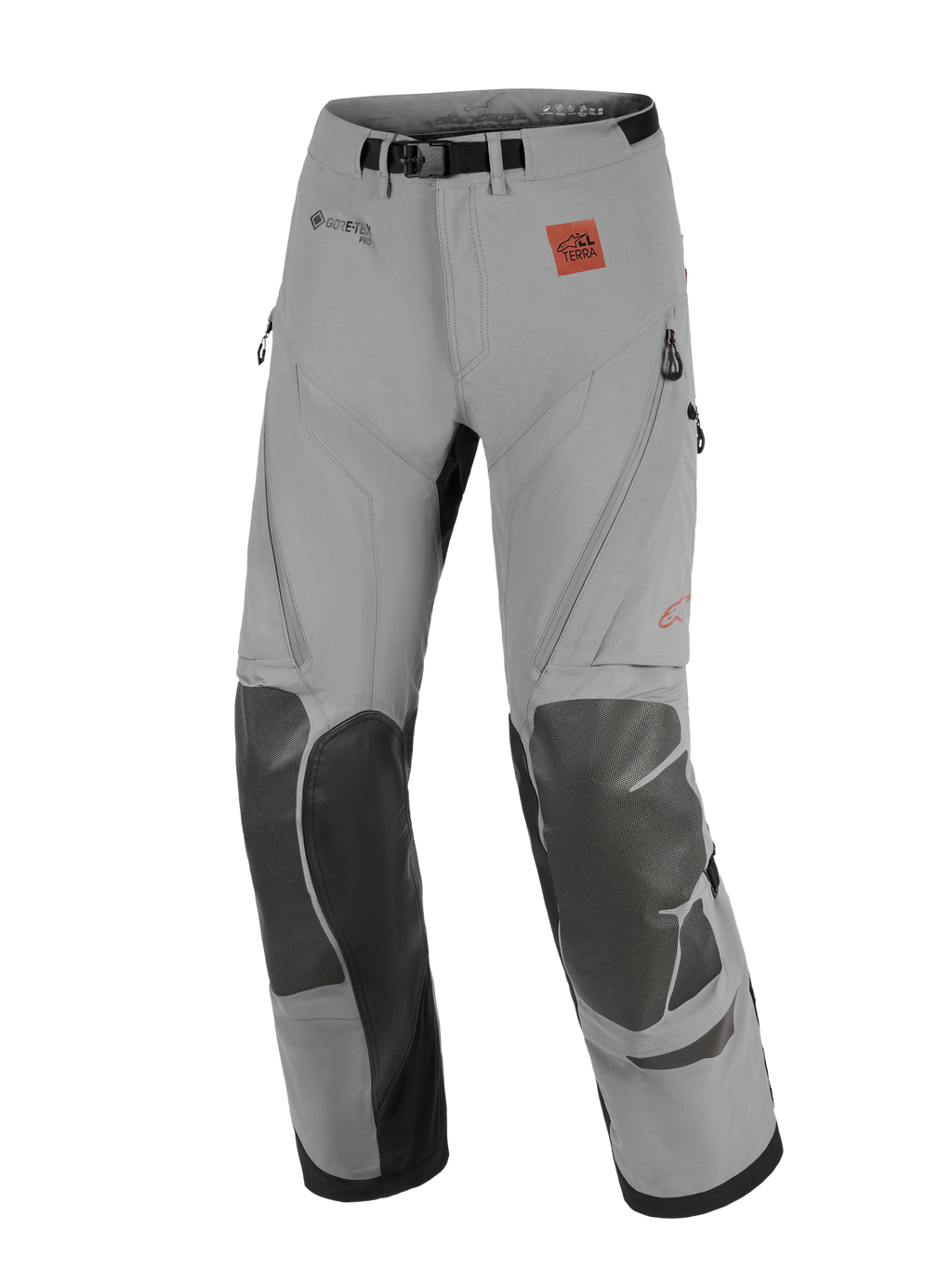 Alpinestars Nazca 3L GORE-TEX PRO-byxor, äventyrsmotorcykelbyxor, mörkgrå och svarta, med förstärkta knäpaneler, GORE-TEX PRO-logotyp och All Terra-logotyp, teknisk design för terrängkörning och touring