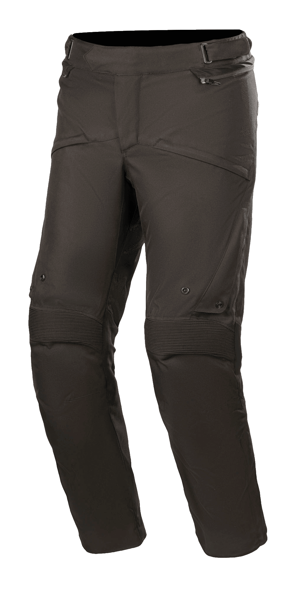 Alpinestars Road Pro GORE-TEX Pants, Motorcycle Touring Pants, Black, featuring accordion stretch panels on the knees, zippered ventilation ports, and technical textile construction for adventure touring.