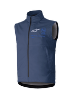Alpinestars Techstar Softshell Vest, Navy Blue, Sleeveless Motorcycle Jacket, High Collar with Front Zipper, White ASTARS Logo and Blue Branding, Technical Softshell Fabric for Off-Road Riding