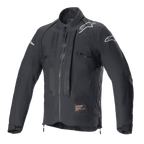Alpinestars Techdura Jacket, Black Reflex off-road motorcycle jacket, featuring white star logos on shoulders, tonal Alpinestars branding on chest panels, front zipper, and durable textile construction, technical enduro design.