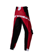 Alpinestars 2025 Kids Racer Veil Pants, Motocross Pants, Black and Bright Red, back view showing large white Alpinestars branding, technical multi-panel design for off-road racing