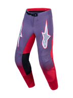 Alpinestars Supertech Hiten AFD motocrossbyxor, lila och röda med laserskuren ventilation och exakt race-passform.