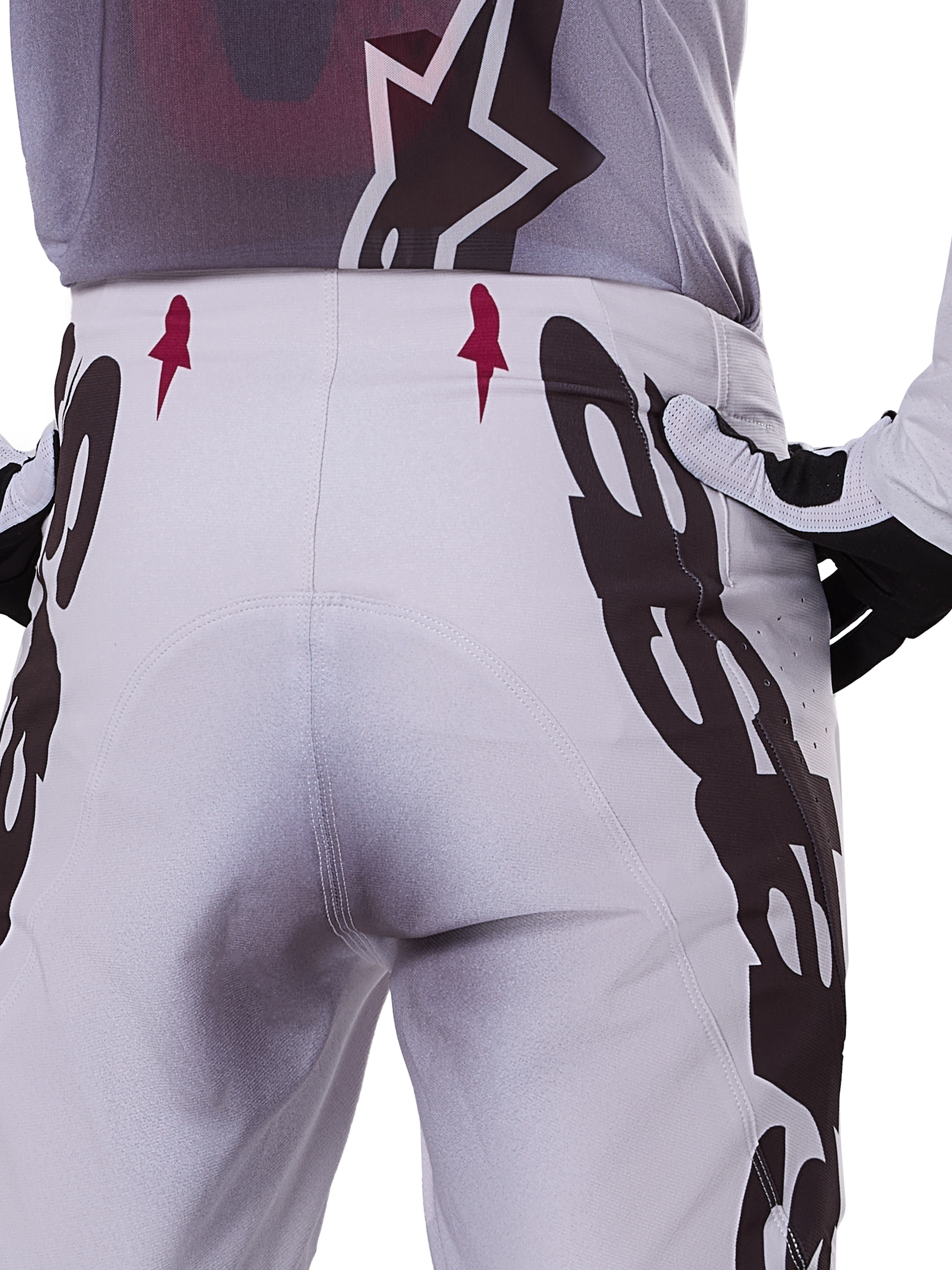 Alpinestars 2025 Supertech Maker byxor, motocrossbyxor, silver och svart, atletisk passform med knäpaneler i getläder och Stretchnet-zoner, slitstark och lätt design för professionell motocross