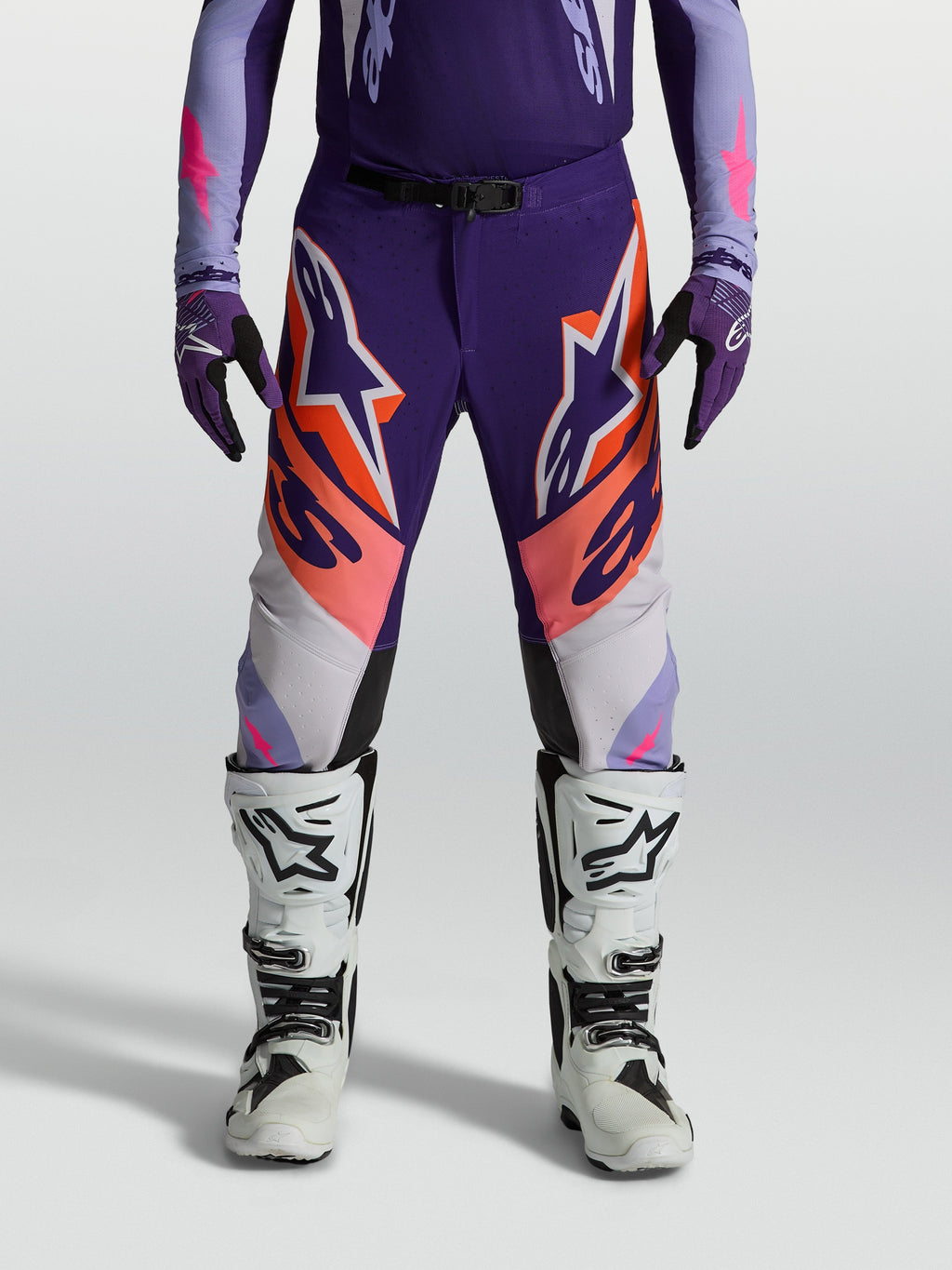 Alpinestars Supertech Dyna byxor, lila och rosa motocrossbyxor för herrar, atletisk passform i stretch-ripstop