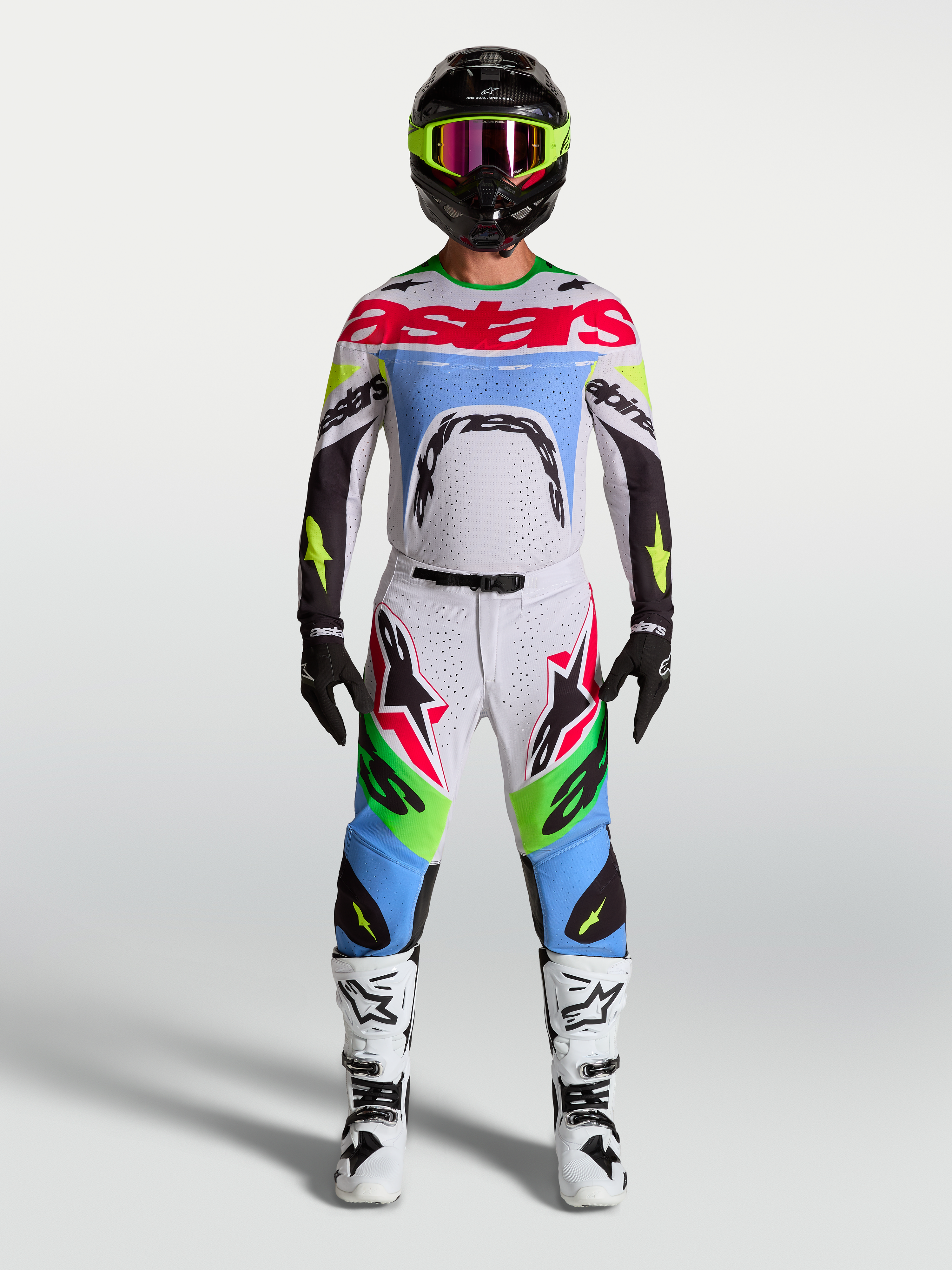 Alpinestars Supertech Dyna Pants, Motocross Gear Set, Men's, Green Fluo and Light Lilac, Performance Stretch Rip-stop.