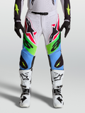 Alpinestars 2027 Supertech Dyna byxor, motocrossbyxor i ljuslila och neongrönt, slitstark stretch rip-stop för racing.