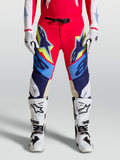 Alpinestars Supertech Dyna byxor, röda och marinblå motocrossbyxor för herr med knäpaneler i läder och magnetiskt spänne.