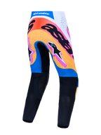 Alpinestars Supertech Dyna herr-motocrossbyxor, blå och orange, vy bakifrån, perforerade paneler och atletisk passform.