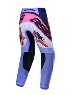 Alpinestars Supertech Dyna motocrossbyxor bakifrån, ljuslila och mörklila med neonrosa detaljer och perforerade paneler.