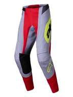 Alpinestars 2025 Techstar Melt byxor, motocrossbyxor, klarröda och grå med neongula detaljer, atletisk race-passform med laserperforeringar och förstärkta innerknän för terrängprestanda