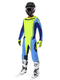 Alpinestars 2025 Techstar Melt-utrustningsset, komplett motocross-racingoutfit, neongul och blå, svart hjälm med goggles, gula och svarta handskar, vita och svarta stövlar, komplett MX-utrustningskit