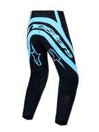 Alpinestars Supertech Vesta motocrossbyxor för herr, svarta och turkosa med stretch-ripstop och atletisk racingpassform.