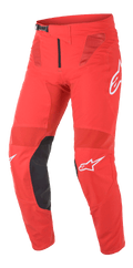 Alpinestars Supertech Blaze-byxor, motocrossbyxor, klarröda och svarta, med ventilationspaneler i mesh, innerknäförstärkningar i svart läder, vita A-star-logodetaljer och ett justerbart midjespänne för högpresterande terrängkörning