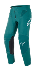 Alpinestars Supertech Blaze byxor, motocrossbyxor, mörkgröna med vita Alpinestars-logotyper, svarta knäförstärkningar i läder, spärrlås i midjan och meshventilation vid höfterna, hållbar konstruktion för terrängkörning