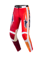 Alpinestars 2026 Racer Portl Pants, Motocross Pants, Red and Light Gray with Dark Gray logos, vibrant orange gradients and white stripes, large Astar branding on thighs, light gray leather inner knee reinforcements, black waist buckle, durable gear for off-road racing.