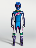Alpinestars Techstar Maven Gear Set och Techstar Maven byxor, motocrossutrustning för herr, blå och vit med rosa detaljer, högpresterande kit för terrängkörning