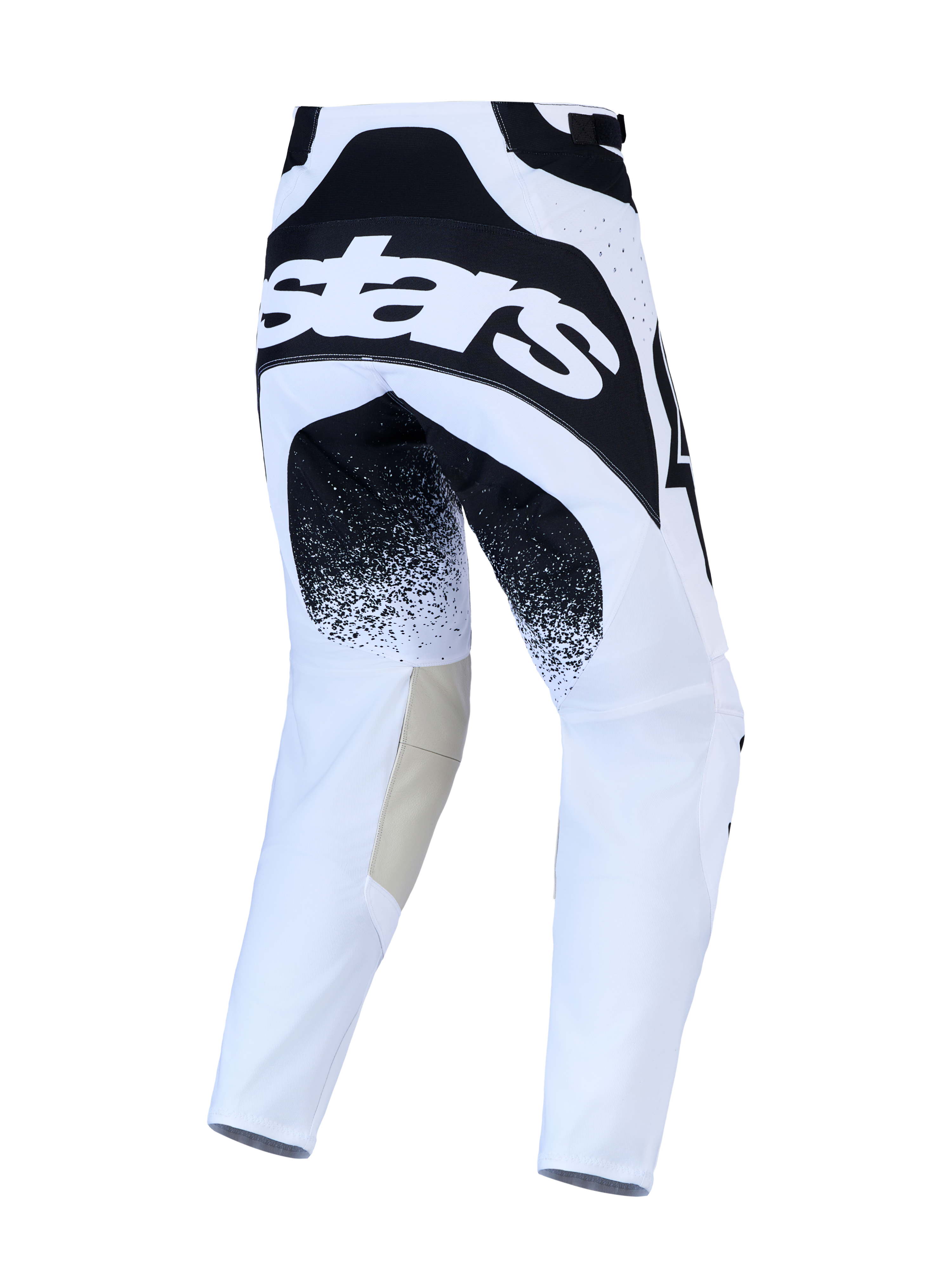 Alpinestars 2027 Techstar Swan Motocross Pants, White and Black with stars logo and durable leather inner knee panels.