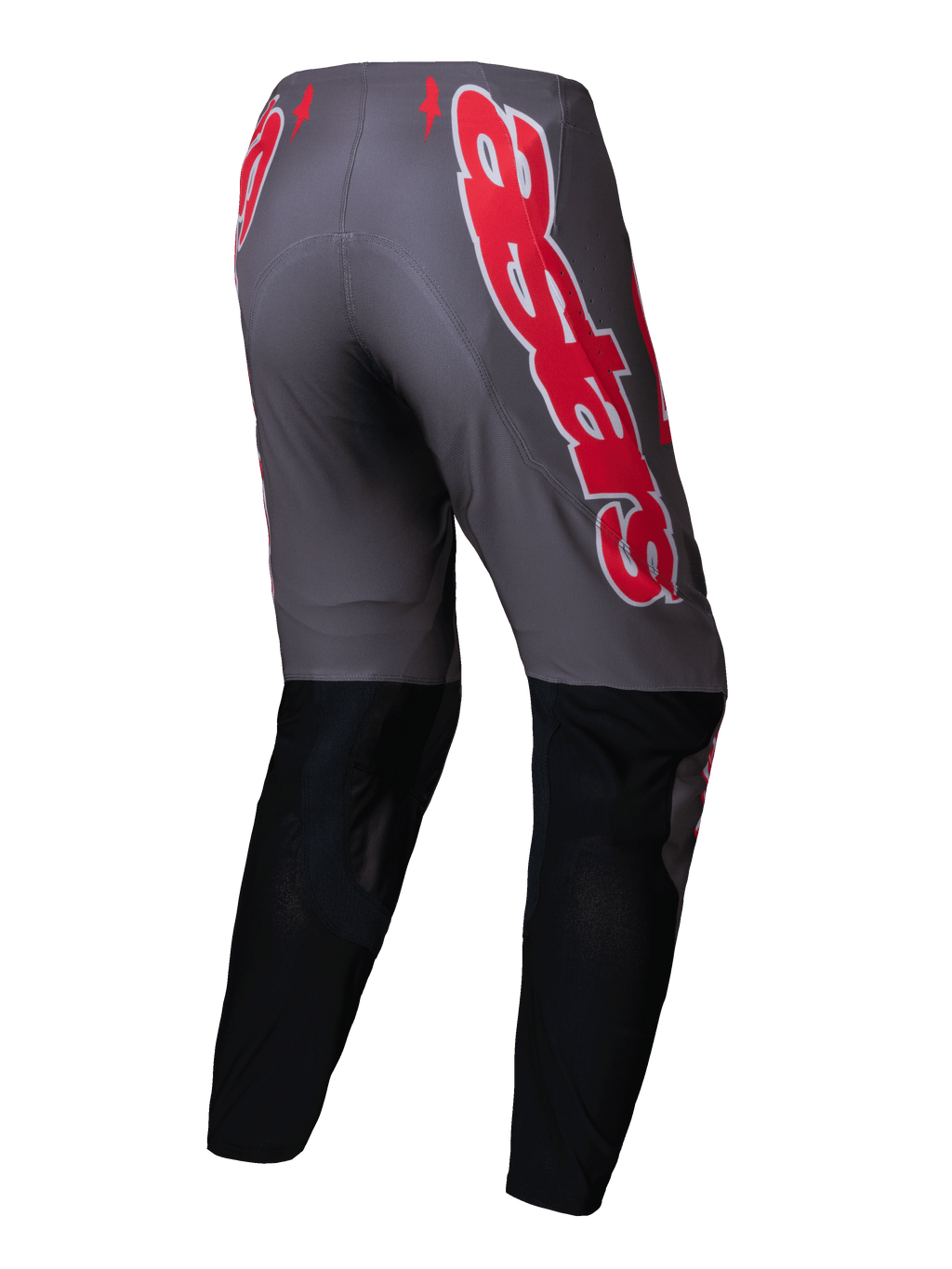 Alpinestars 2025 Supertech Lipan byxor, motocross-byxor för herr, grå och röda med svarta underben, lätt stretch-ripstop-konstruktion, bakifrån