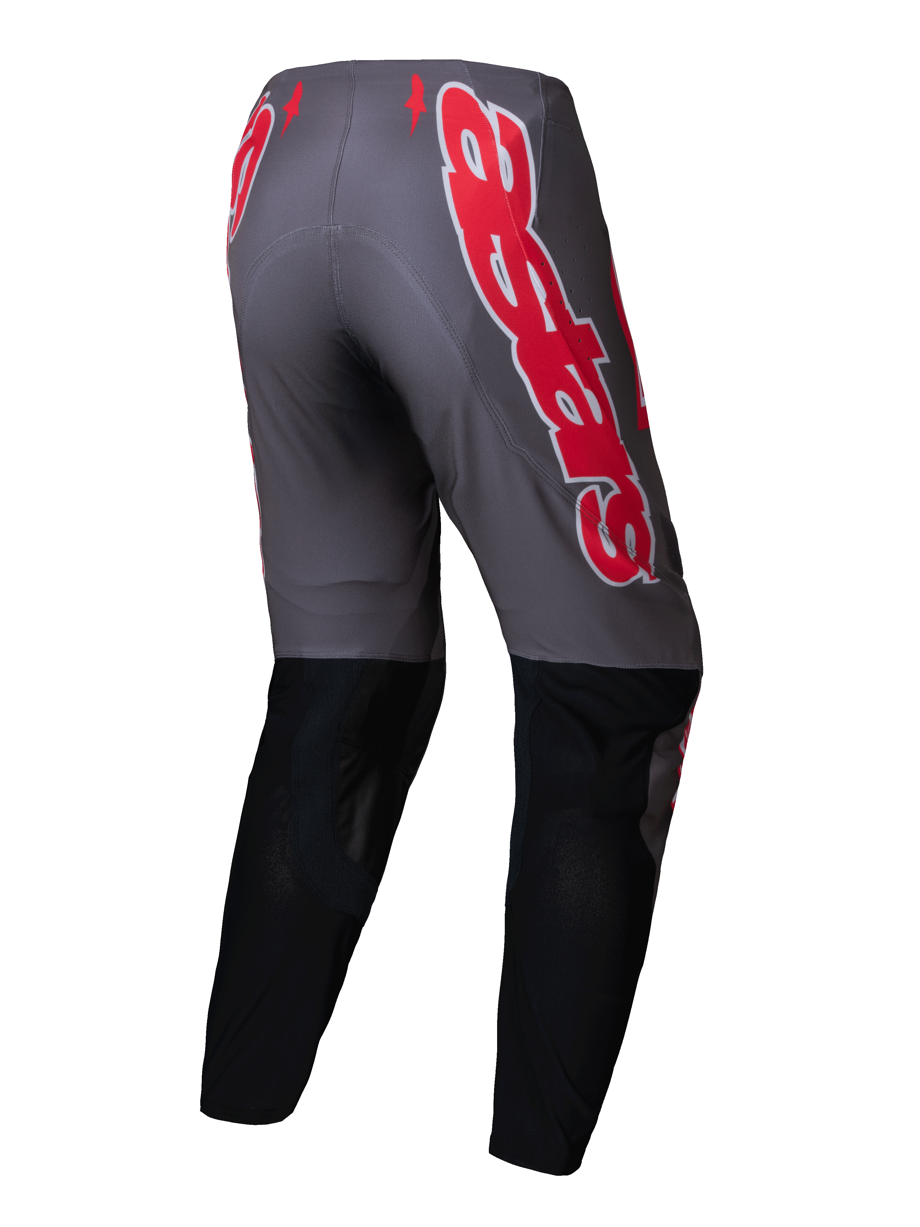 Alpinestars 2025 Supertech Lipan byxor, motocross-byxor för herr, grå och röda med svarta underben, lätt stretch-ripstop-konstruktion, bakifrån