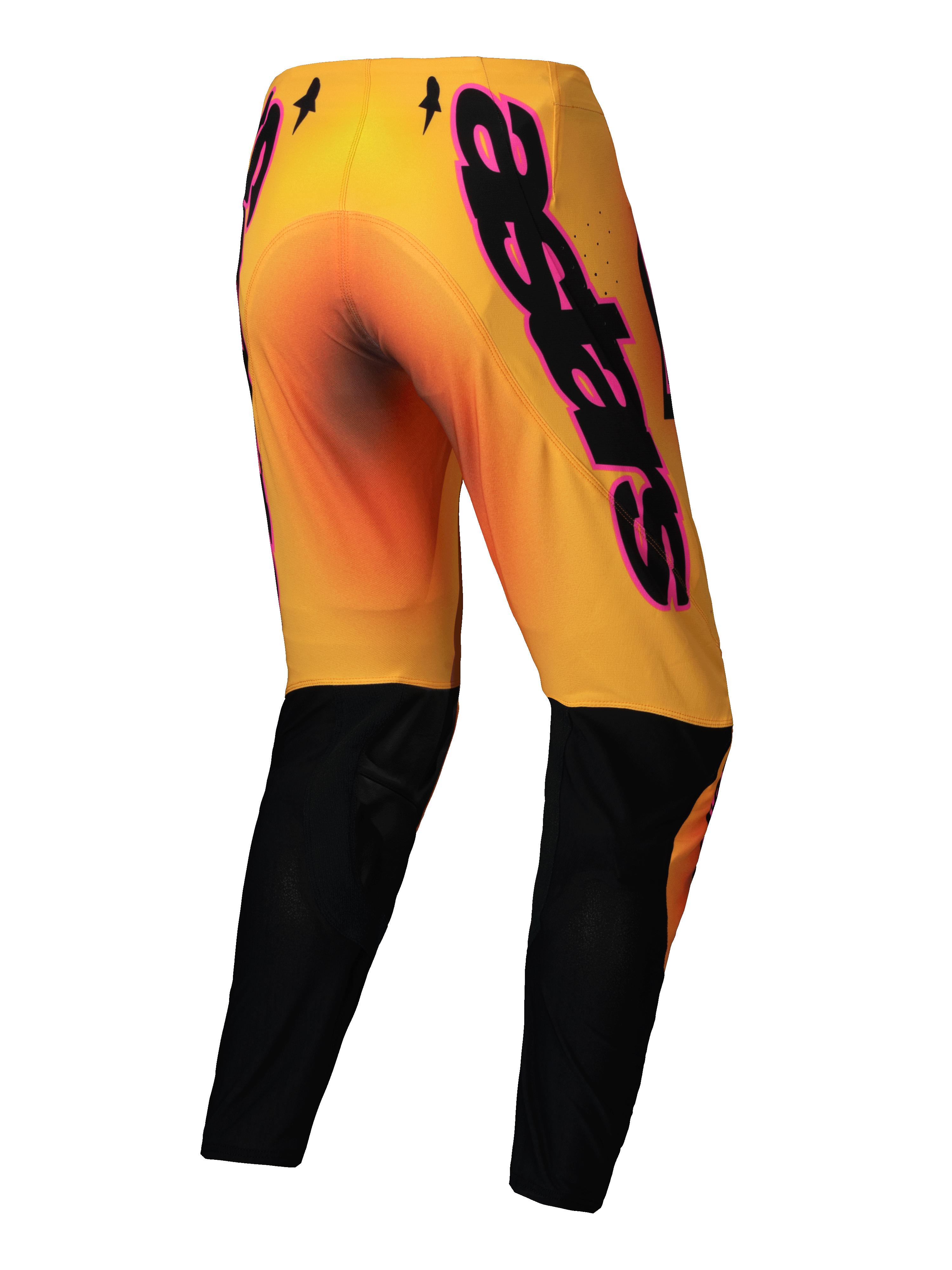 Alpinestars 2025 Supertech Lipan byxor, gula och rosa med svarta underben, motocrossbyxor med stretch rip-stop-konstruktion