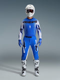 Alpinestars 2026 Supertech Scenz Gear Set, Motocross Racing Gear, Ucla Blue and White, complete racing outfit featuring a blue jersey with black 'astars' logo, matching pants with star graphics, white helmet with dark goggles, blue gloves, and white boots with black accents