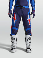 Alpinestars Racer Hunt Pants, Blue and Red Motocross Pants for men, durable pre-curved construction with bold star graphics.