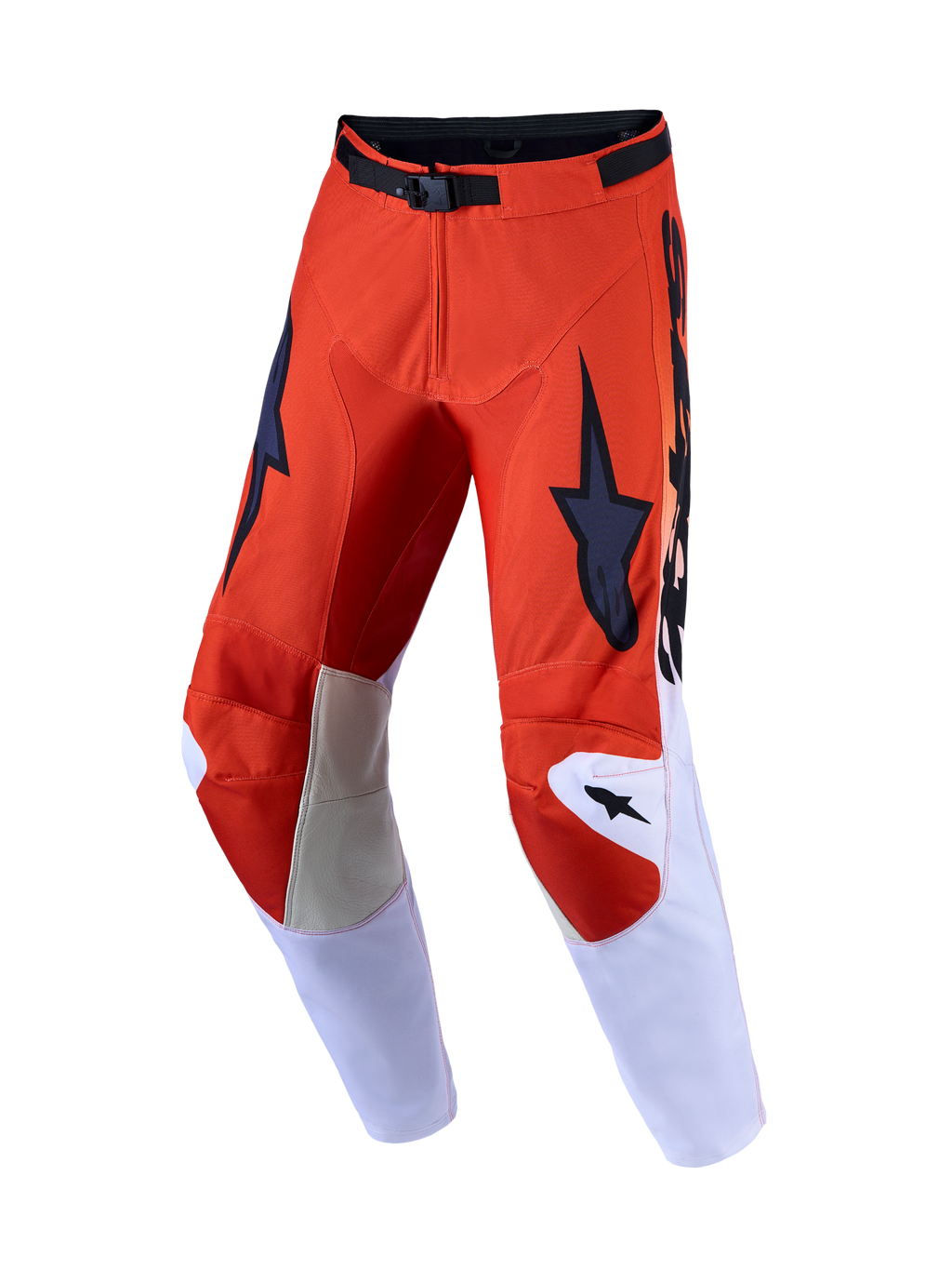 Alpinestars 2027 Racer Amber Motocross Pants, Men's Off-Road Gear, Cardinal Red and Light Lilac with leather knee panels.