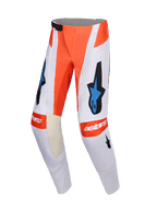Alpinestars 2026 Techstar Knif byxor, motocrossbyxor, ljusgrå och fluororange med blå och svarta accenter, blå Astars-logotyper, perforerade paneler för ventilation och ett säkert magnetiskt midjespänne, terrängutrustning av professionell kvalitet