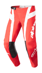 Alpinestars 2023 Techstar Arch byxor, motocrossbyxor, Mars Red och vit, svarta knäpartier i läder, perforerade ventilationspaneler, justerbart midjespänne, högpresterande utrustning för terrängkörning