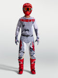 Alpinestars Racer Air Lone och Hunt Gear Set, motocross-ställ i grå camo och rött med ventilerad tröja och byxor.