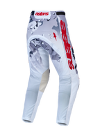 Alpinestars Racer Air Lone byxor, motocrossbyxor för herrar i grå camo och vit med röda detaljer, ventilerande perforerat material för terrängkörning
