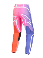 Alpinestars 2026 Fluid Apex-byxor, motocrossbyxor, rosa, orange och lila färgövergång, baksida med stora vita Alpinestars-logotyper och diagonala ränder, förstärkta paneler för terrängprestanda