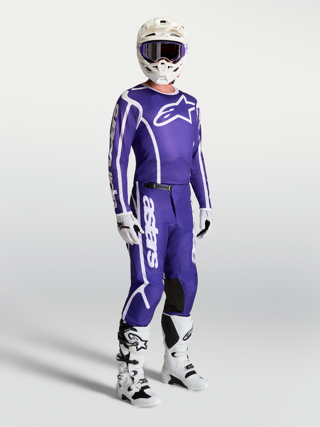Alpinestars Fluid Apex V2 byxor, mörkblå och vita motocrossbyxor för herr med ergonomisk 3D-passform för off-road-körning.