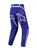 Alpinestars Fluid Apex V2 byxor, mörkblå och vita motocrossbyxor för herr, vy bakifrån med förböjda ben och vit stjärnlogotyp.