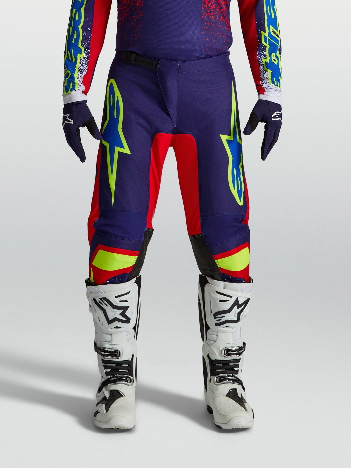 Alpinestars Fluid Drag Pants, Men's performance motocross gear, Blue Navy and Fire Red, with a durable sport fit.