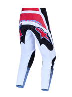 Alpinestars Fluid Drag motocrossbyxor, vy bakifrån i rött, vitt och svart, hållbar 600D polytygskonstruktion för terrängkörning