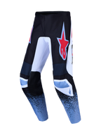 Alpinestars Fluid Drag byxor, motocrossbyxor för herr, svarta och ljusblå, hållbart polytyg med ergonomisk förböjd passform för terrängkörning.