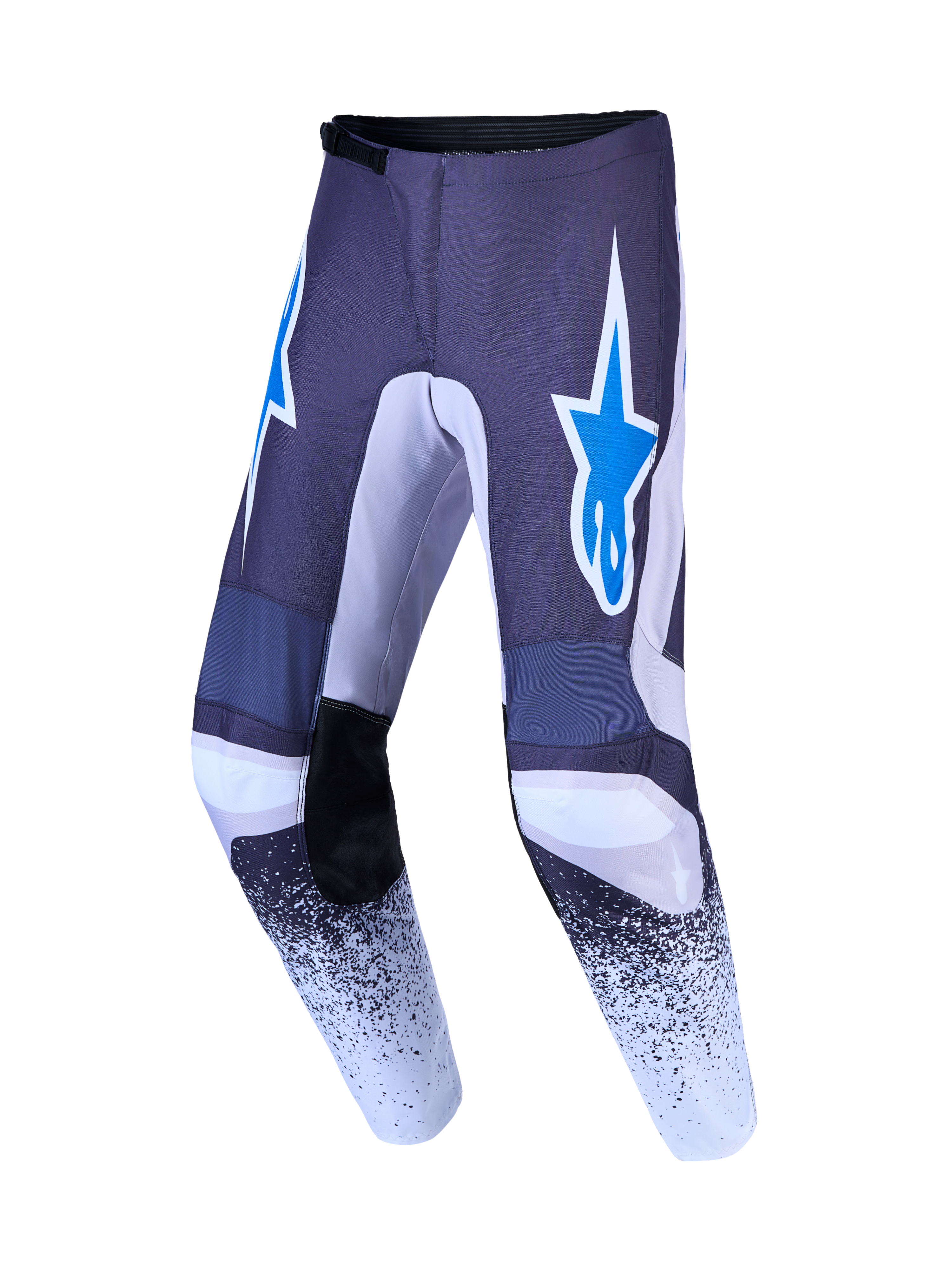 Alpinestars Fluid Drag byxor, motocrossbyxor för herrar i grått och blått, förstärkt polytyg med stjärnlogotypsgrafik