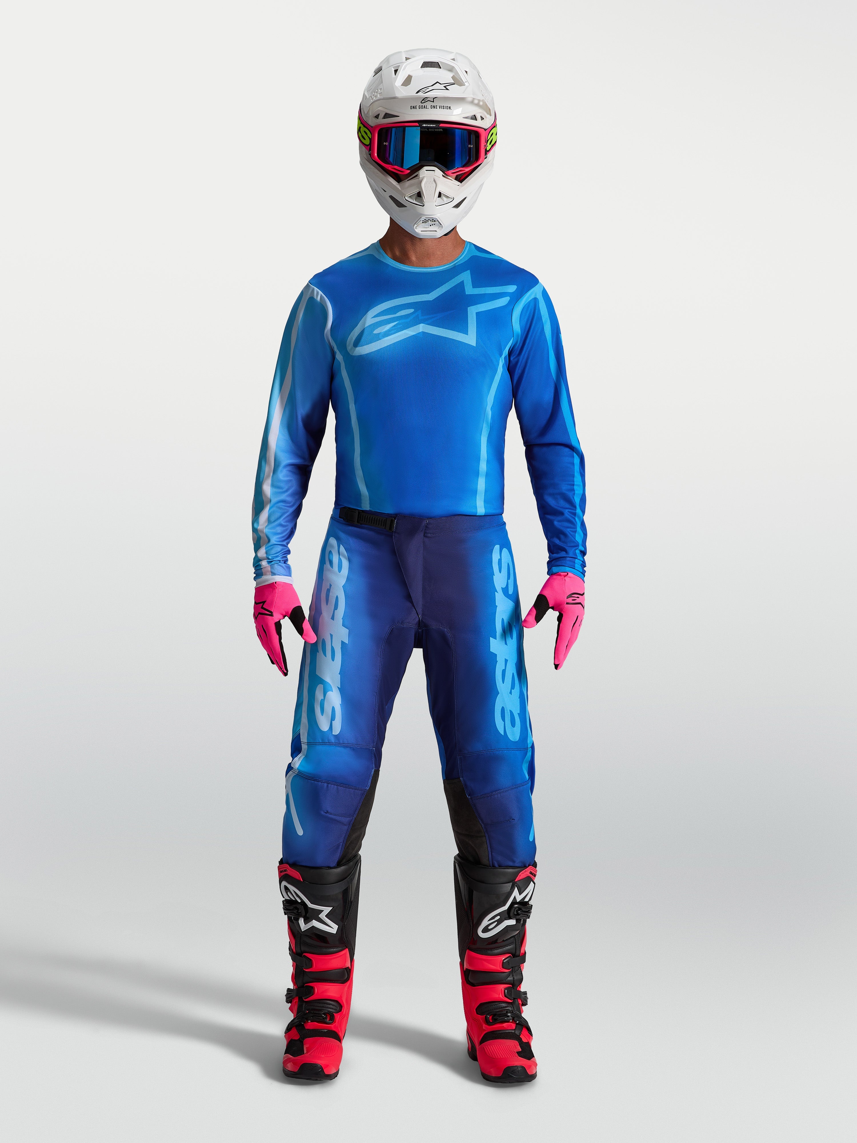 Alpinestars Fluid Kepler byxor, blå motocrossbyxor för herrar med slitstarkt 600D polytyg och stretchpaneler.
