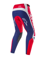 Alpinestars Limited Edition Techstar Fortitude Pants, Motocross Pants, Bright Red White and Blue, back view highlighting ergonomic racing panels, white Alpinestars logos, and dark grey inner knee panels.