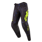 Alpinestars 2024 Techstar Rantera byxor, motocrossbyxor, svarta, marinblå och neongula, med framträdande gul logotyp, laserperforeringar för luftflöde och förstärkta knäpaneler, racinginspirerad design för motocrossprestanda