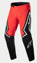 Alpinestars Techstar Acumen LE byxor, motocrossbyxor, röda, svarta och vita, med en röd övre del och svarta nedre bensektioner, vita stjärnlogotyper på sidorna och ett svart justerbart midjespänne, hållbar racingutrustning för terrängkörning