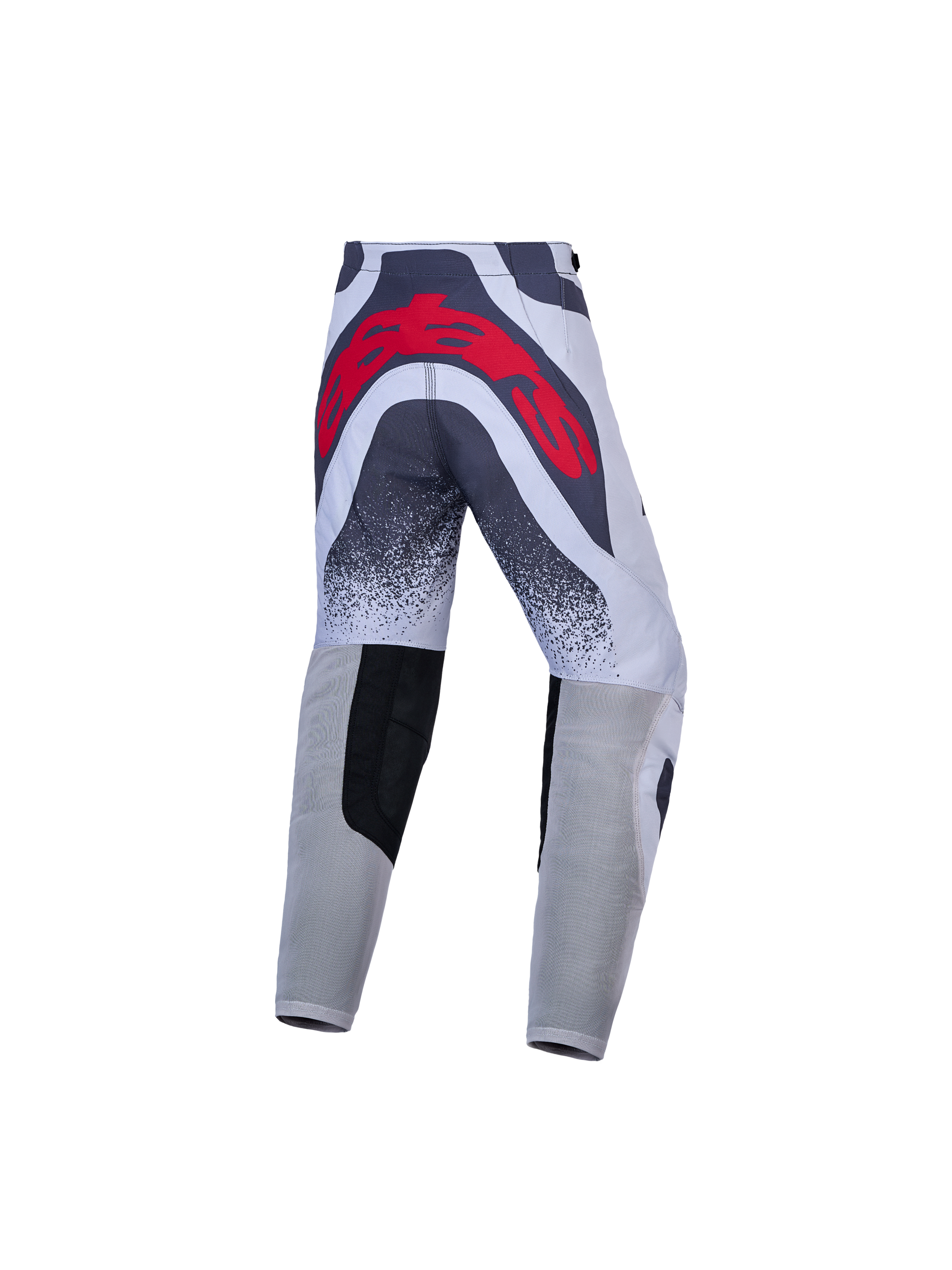 Alpinestars Ungdom Supertech Swan motocrossbyxor, gråa och röda, atletisk tävlingspassform med stor bakre logotyp