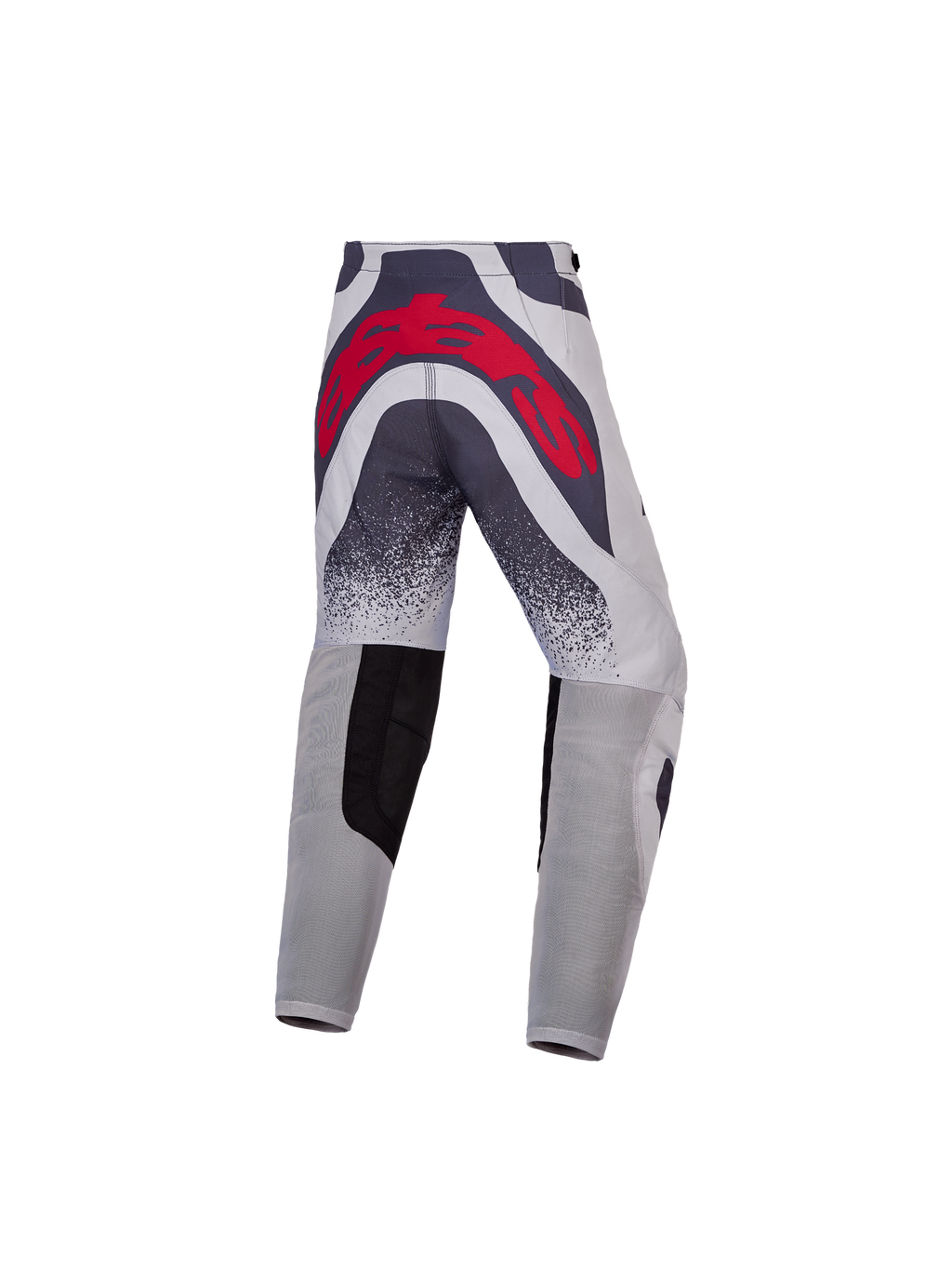 Alpinestars 2027 Supertech Swan ungdomsbyxor, gråa och röda motocrossbyxor med stor logotyp bak och ventilerade paneler.