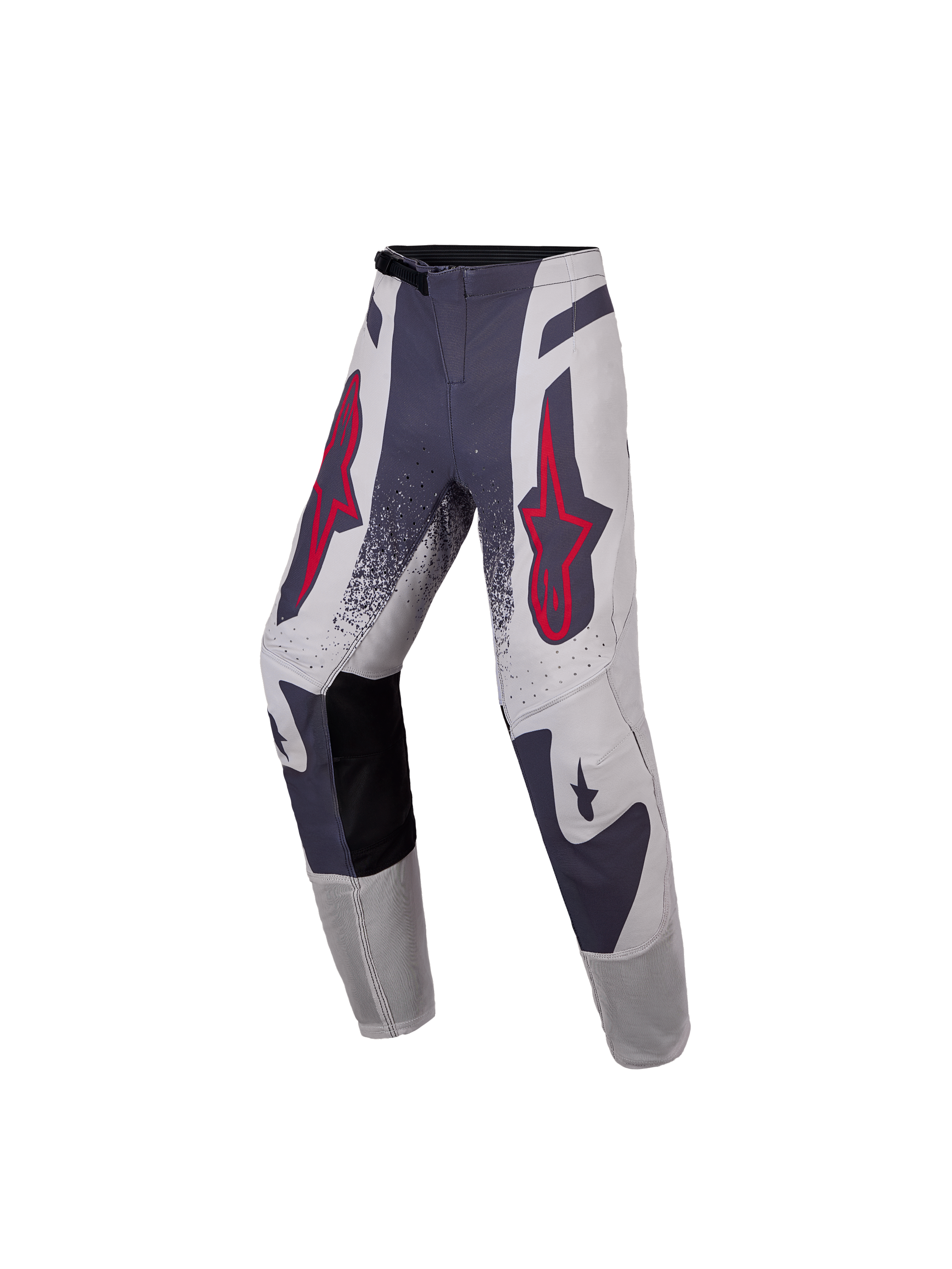 Alpinestars 2027 Supertech Swan ungdomsbyxor, motocrossbyxor för terrängkörning, grå och röda, i slitstark stretch-ripstop.