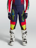 Alpinestars 2027 Ungdom Fluid Drag byxor, motocrossbyxor, marinblå och röda med neongul grafik, slitstarkt 600D polytyg.